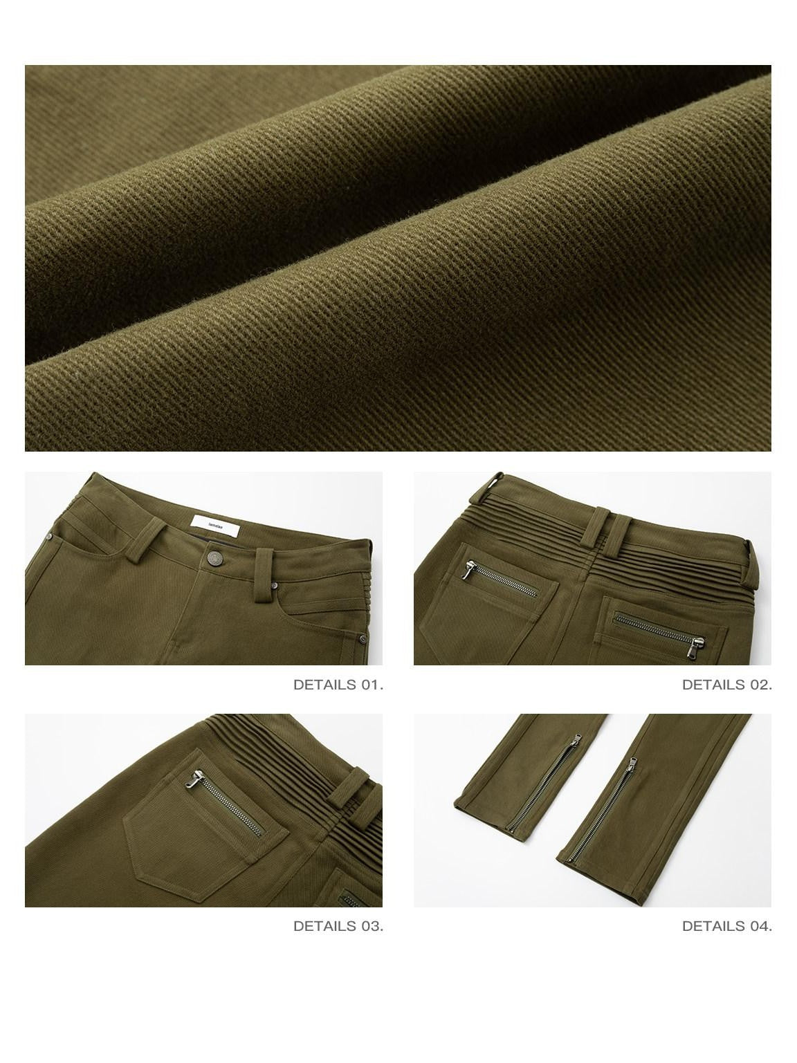 iamxiaa Two Tone Low Rise Back Pleat Zipper Ankle Women's Stretch Cotton Skinny Pants