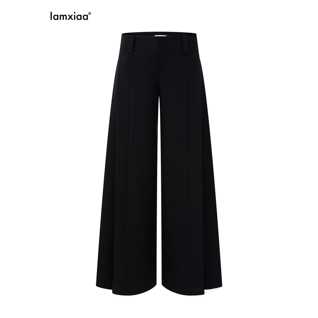 iamxiaa Two Tone Pressed Pleats Drapey No Waistband Low Rise Women's Wide-leg Pants 1007854614373