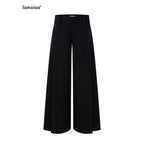 iamxiaa Two Tone Pressed Pleats Drapey No Waistband Low Rise Women's Wide-leg Pants 1007854614373