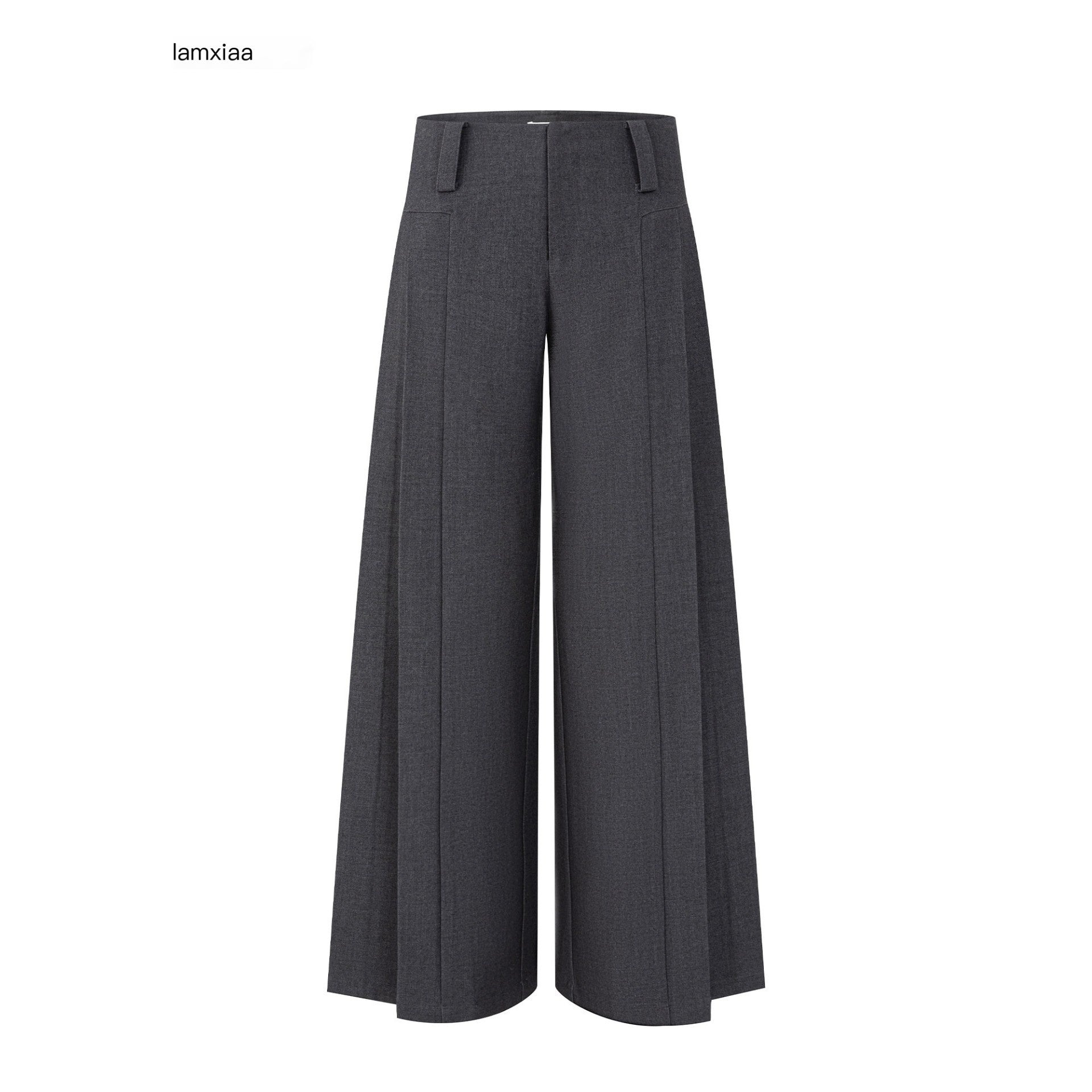 iamxiaa Two Tone Pressed Pleats Drapey No Waistband Low Rise Women's Wide-leg Pants 1007854614373
