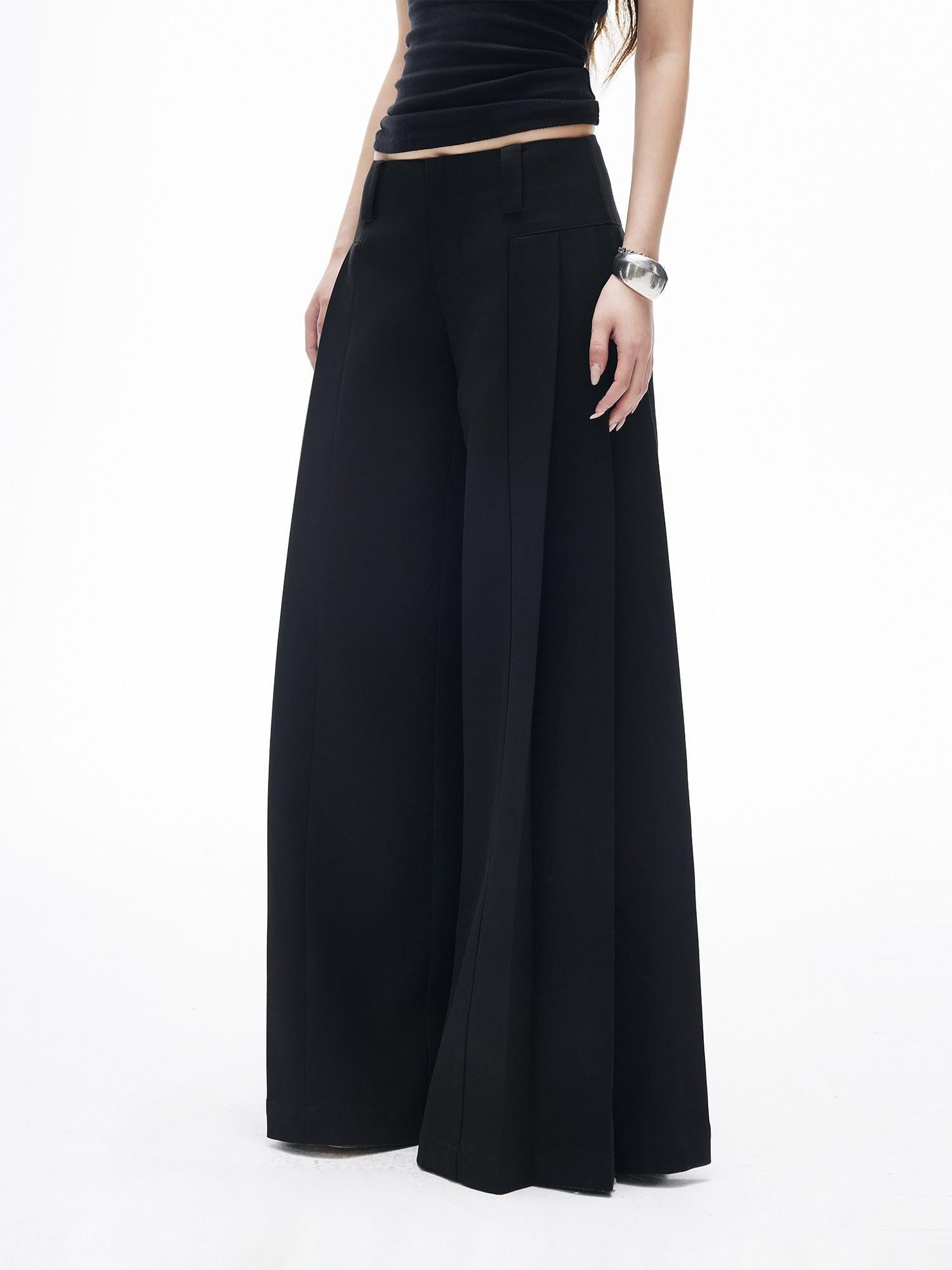 iamxiaa Two Tone Pressed Pleats Drapey No Waistband Low Rise Women's Wide-leg Pants
