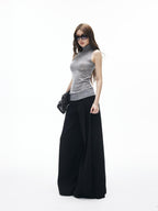 iamxiaa Two Tone Pressed Pleats Drapey No Waistband Low Rise Women's Wide-leg Pants
