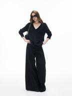 iamxiaa Two Tone Pressed Pleats Drapey No Waistband Low Rise Women's Wide-leg Pants