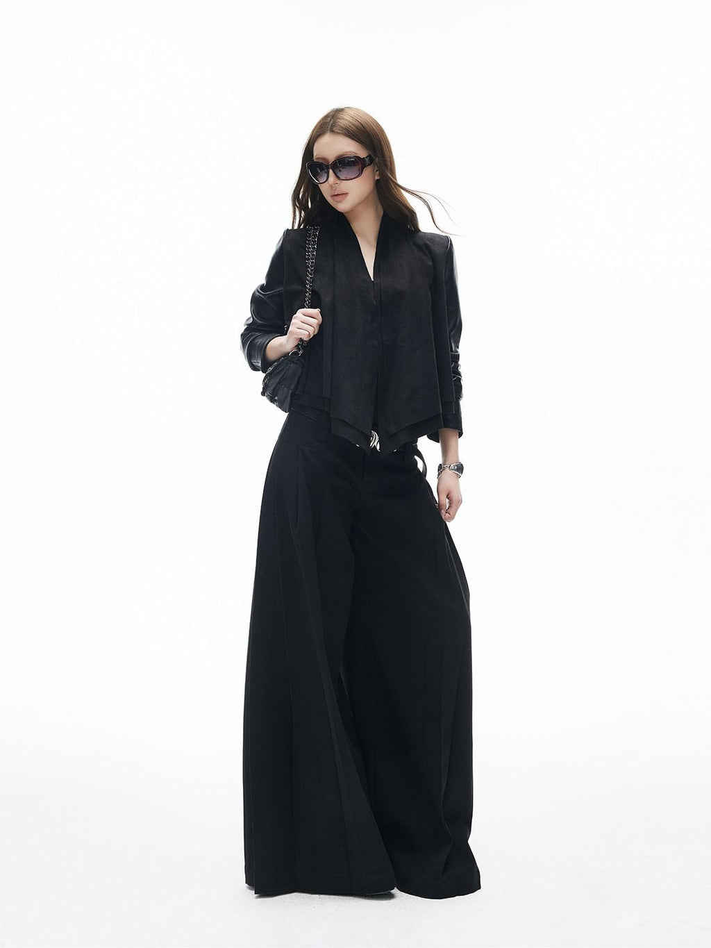 iamxiaa Two Tone Pressed Pleats Drapey No Waistband Low Rise Women's Wide-leg Pants