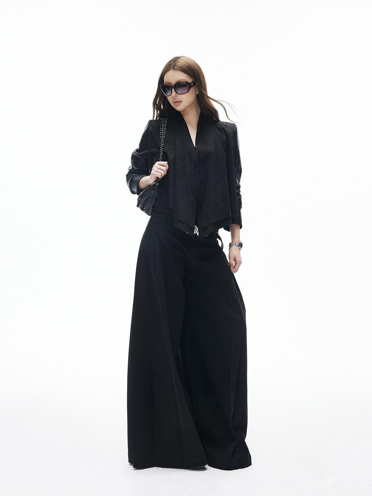 iamxiaa Two Tone Pressed Pleats Drapey No Waistband Low Rise Women's Wide-leg Pants