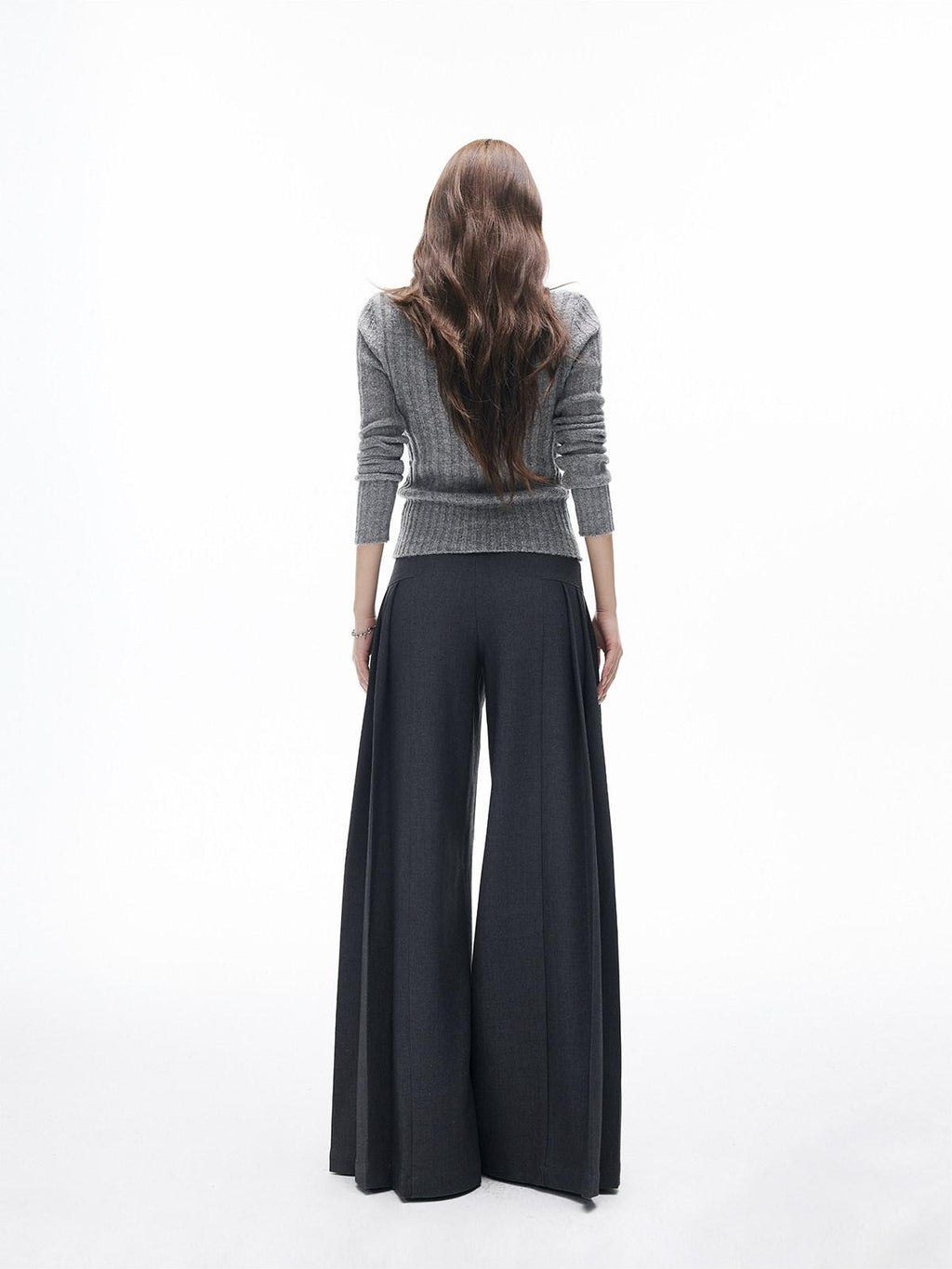 iamxiaa Two Tone Pressed Pleats Drapey No Waistband Low Rise Women's Wide-leg Pants
