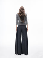 iamxiaa Two Tone Pressed Pleats Drapey No Waistband Low Rise Women's Wide-leg Pants