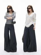 iamxiaa Two Tone Pressed Pleats Drapey No Waistband Low Rise Women's Wide-leg Pants