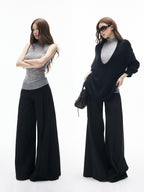 iamxiaa Two Tone Pressed Pleats Drapey No Waistband Low Rise Women's Wide-leg Pants
