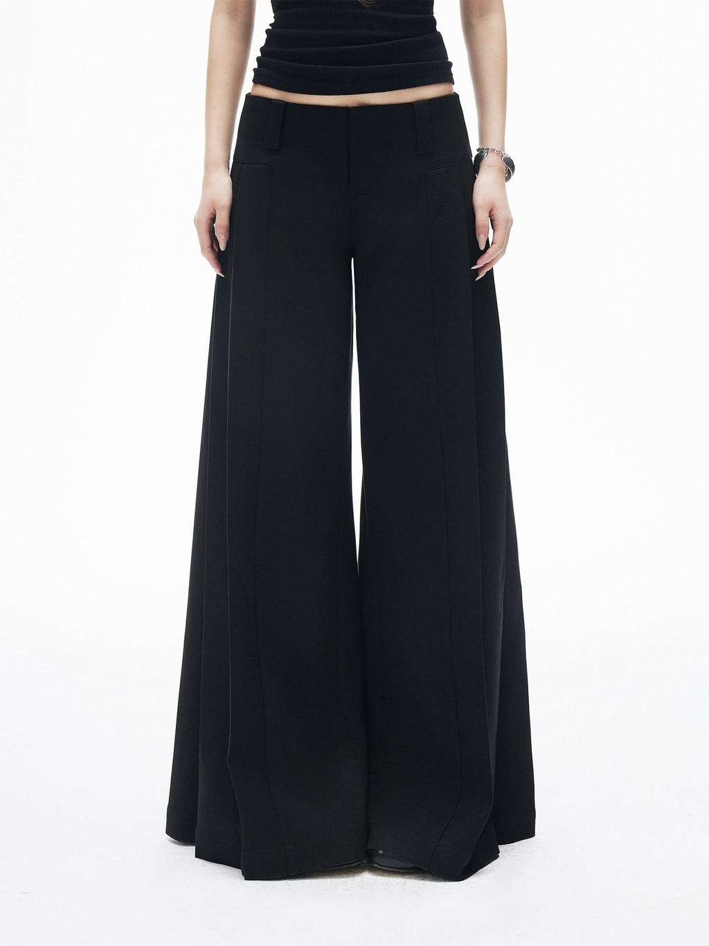 iamxiaa Two Tone Pressed Pleats Drapey No Waistband Low Rise Women's Wide-leg Pants