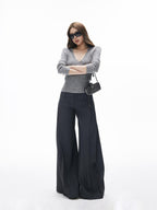 iamxiaa Two Tone Pressed Pleats Drapey No Waistband Low Rise Women's Wide-leg Pants
