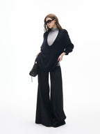 iamxiaa Two Tone Pressed Pleats Drapey No Waistband Low Rise Women's Wide-leg Pants