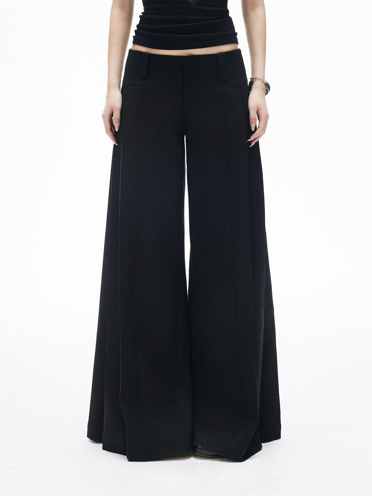 iamxiaa Two Tone Pressed Pleats Drapey No Waistband Low Rise Women's Wide-leg Pants