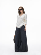 iamxiaa Two Tone Pressed Pleats Drapey No Waistband Low Rise Women's Wide-leg Pants
