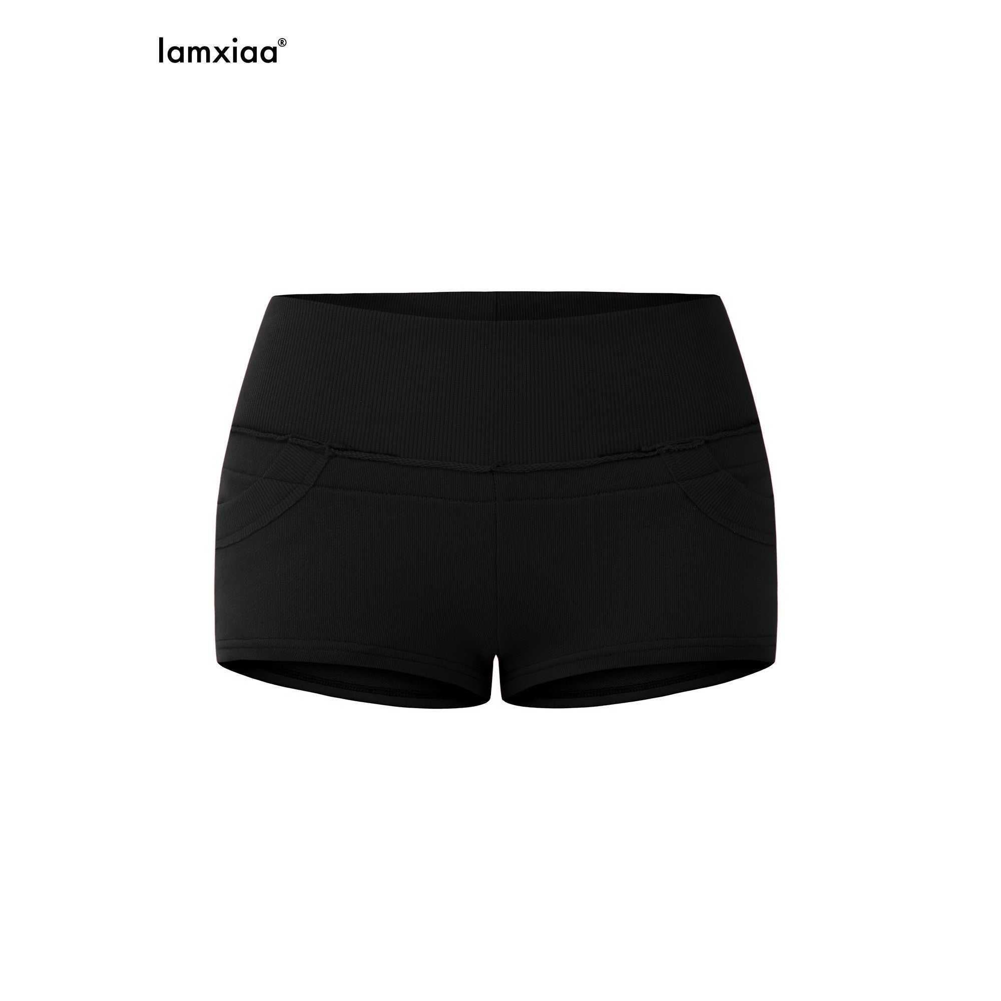 iamxiaa Two Tone Ribbed Panel Fold Over Cuff Slim Hip Hugging Women's Short Trousers 906100294477