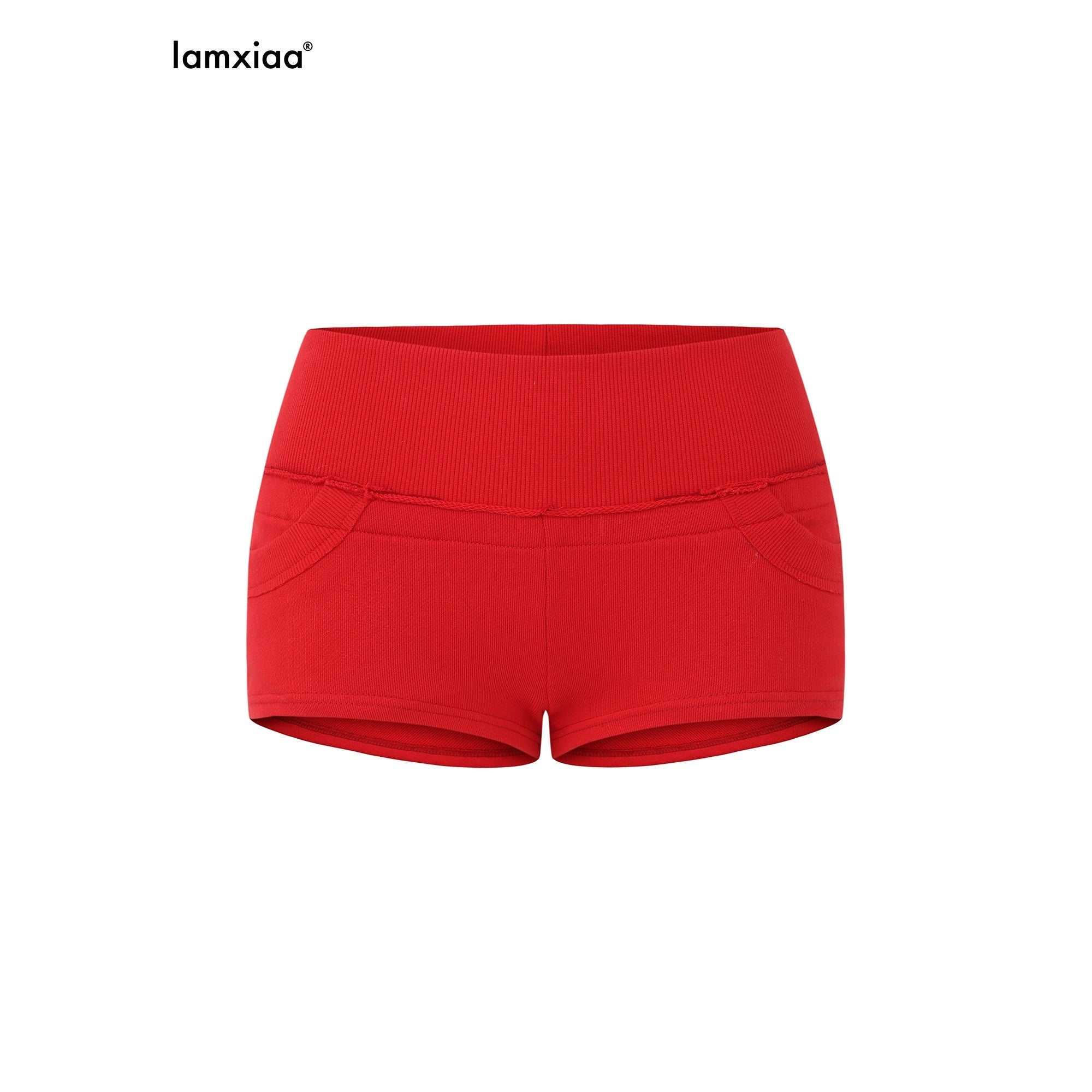 iamxiaa Two Tone Ribbed Panel Fold Over Cuff Slim Hip Hugging Women's Short Trousers 906100294477