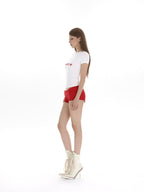 iamxiaa Two Tone Ribbed Panel Fold Over Cuff Slim Hip Hugging Women's Short Trousers