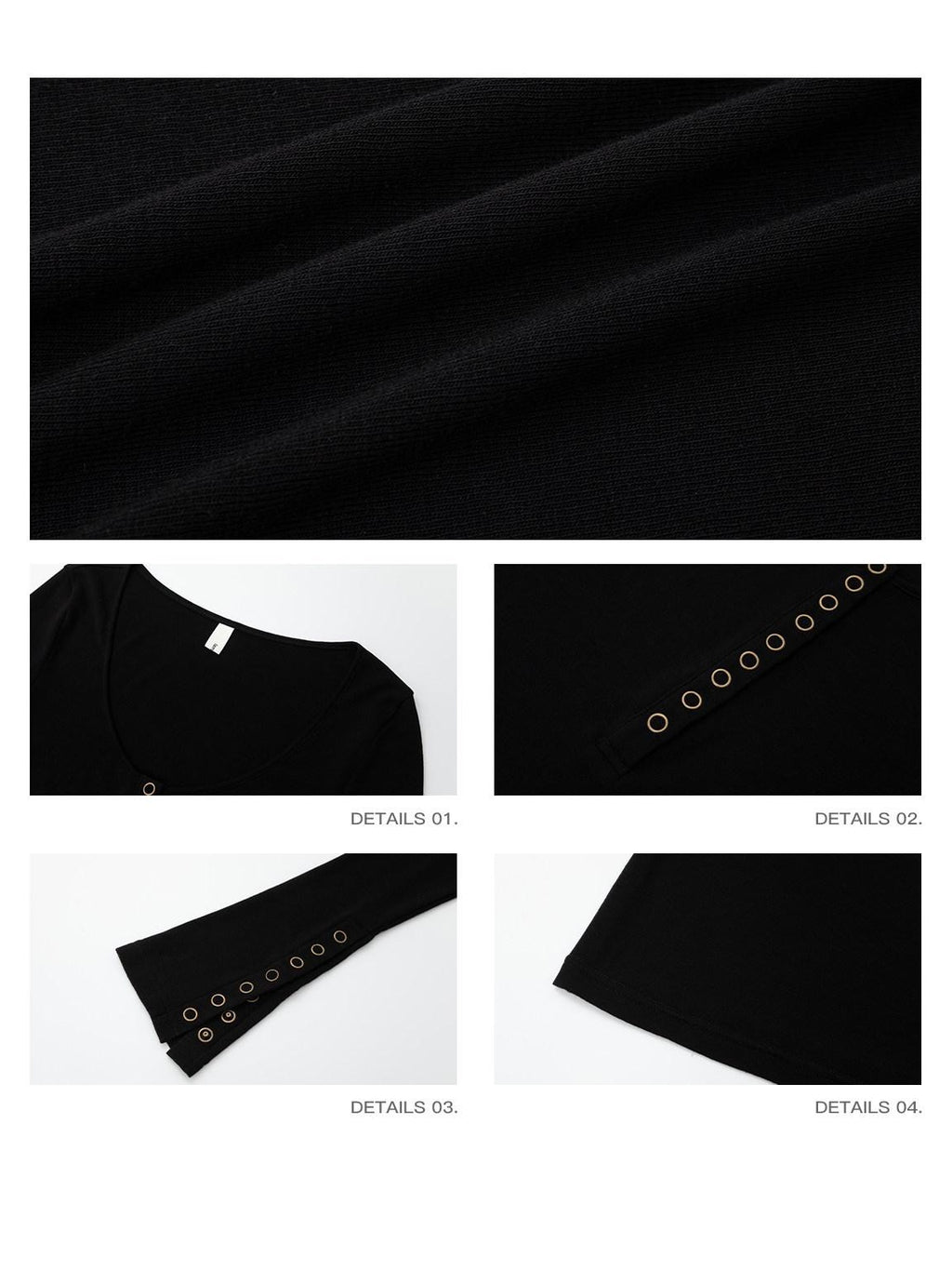 iamxiaa U Neck 9 Button Slim Adjust Cuff Women's Tencel Wool Long Sleeve T-shirts