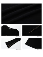 iamxiaa U Neck 9 Button Slim Adjust Cuff Women's Tencel Wool Long Sleeve T-shirts