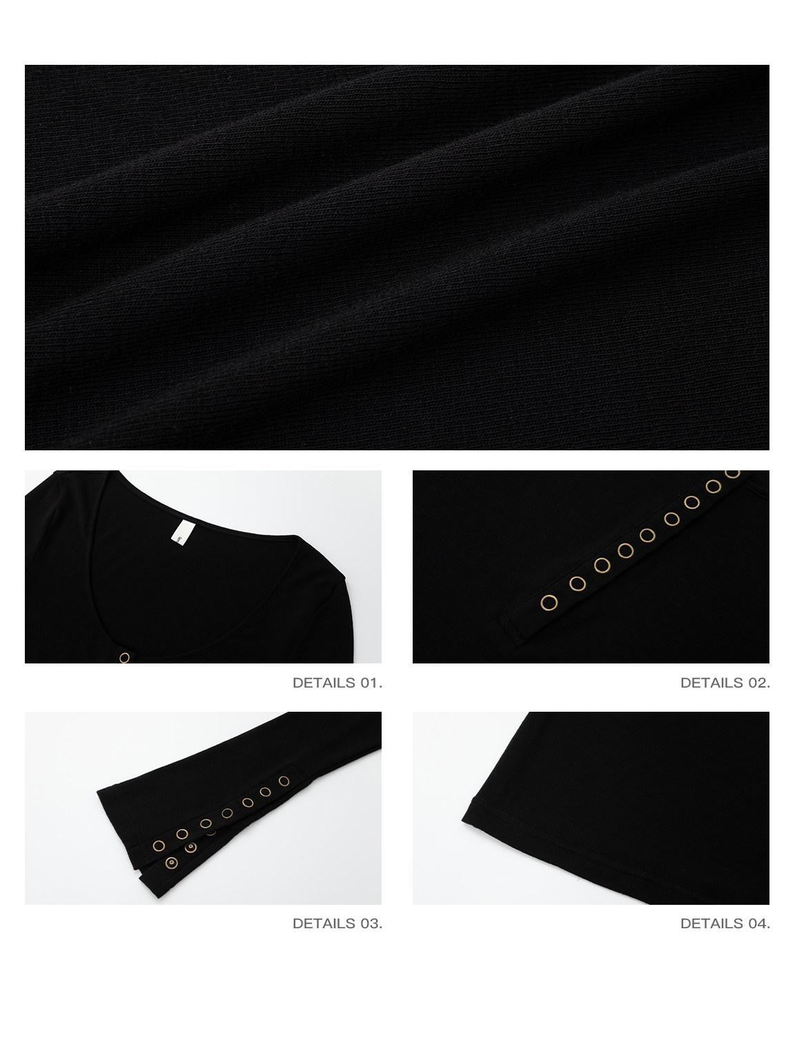 iamxiaa U Neck 9 Button Slim Adjust Cuff Women's Tencel Wool Long Sleeve T-shirts