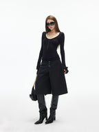 iamxiaa U Neck 9 Button Slim Adjust Cuff Women's Tencel Wool Long Sleeve T-shirts