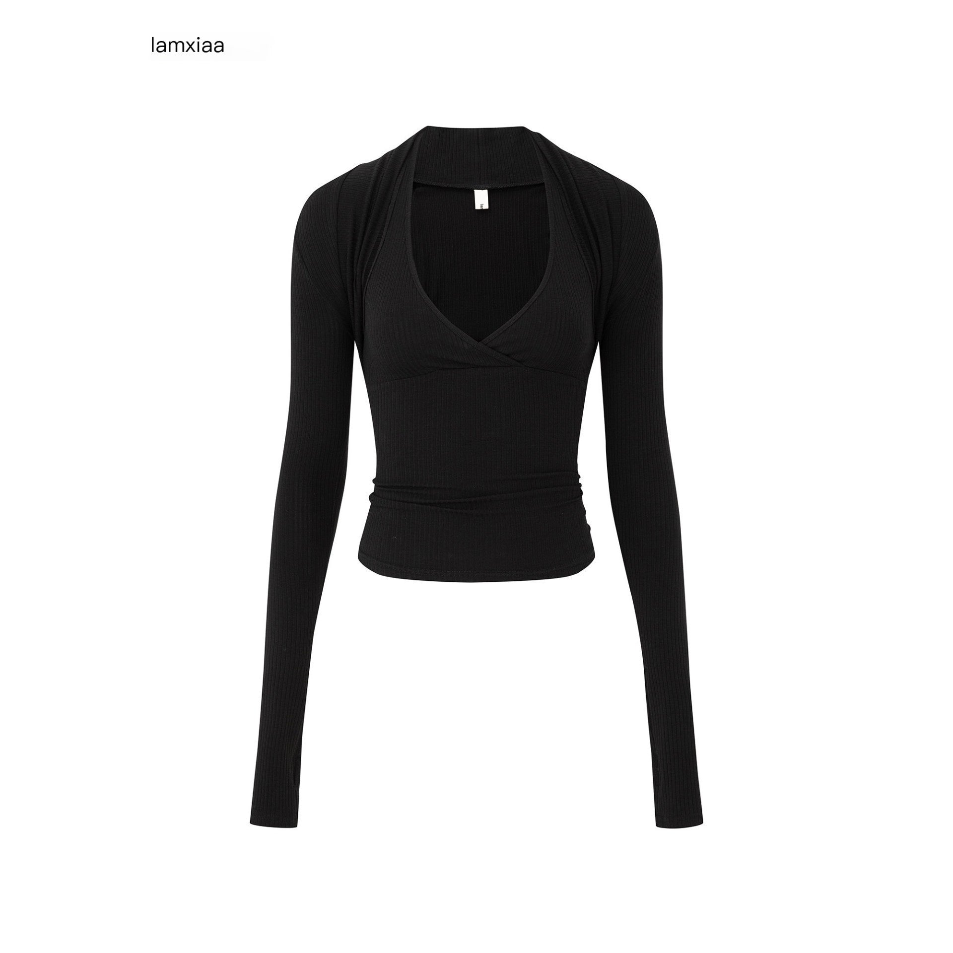 iamxiaa V-neck Halter Two Piece Waist Cinch Women's Soft Wide Rib Knit Camisoles 950266666814