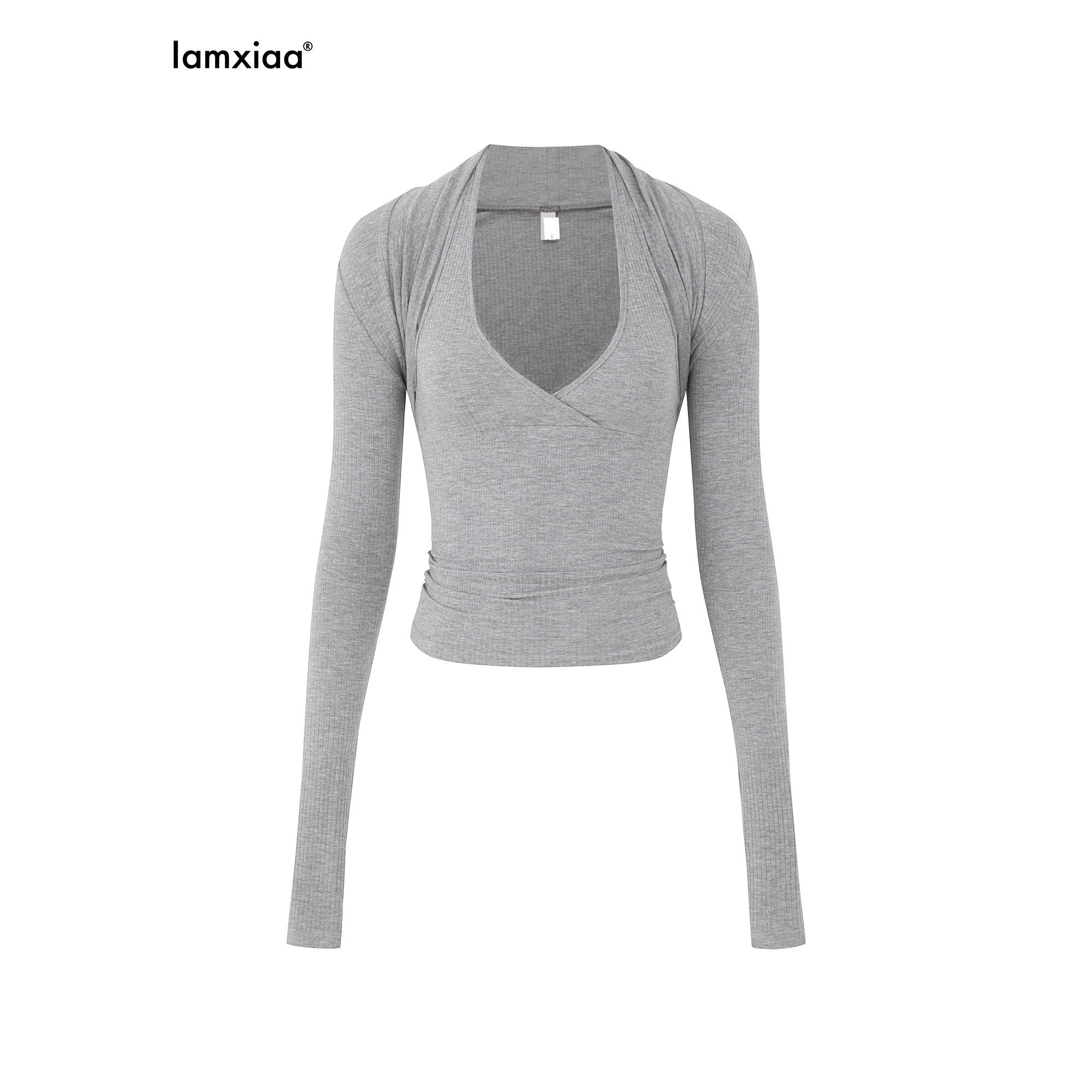 iamxiaa V-neck Halter Two Piece Waist Cinch Women's Soft Wide Rib Knit Camisoles 950266666814