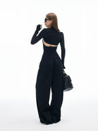 iamxiaa V-neck Halter Two Piece Waist Cinch Women's Soft Wide Rib Knit Camisoles