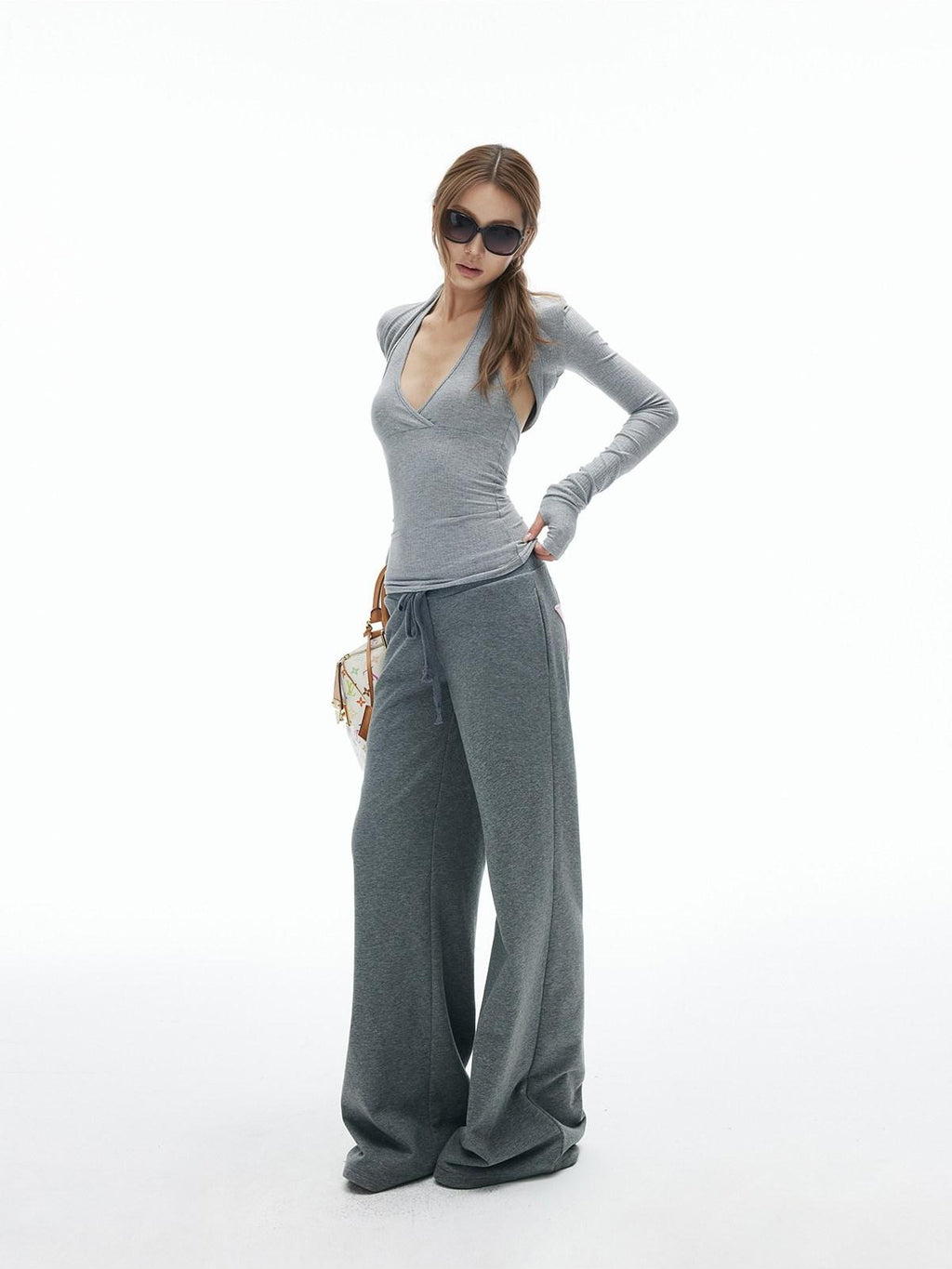 iamxiaa V-neck Halter Two Piece Waist Cinch Women's Soft Wide Rib Knit Camisoles