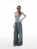 iamxiaa V-neck Halter Two Piece Waist Cinch Women's Soft Wide Rib Knit Camisoles