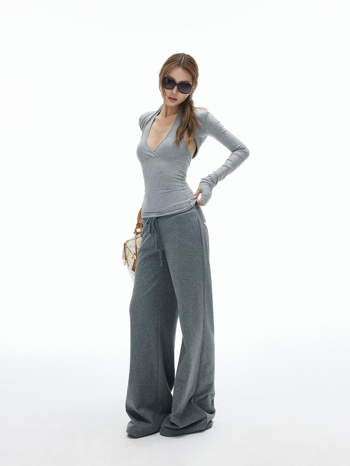 iamxiaa V-neck Halter Two Piece Waist Cinch Women's Soft Wide Rib Knit Camisoles