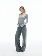 iamxiaa V-neck Halter Two Piece Waist Cinch Women's Soft Wide Rib Knit Camisoles