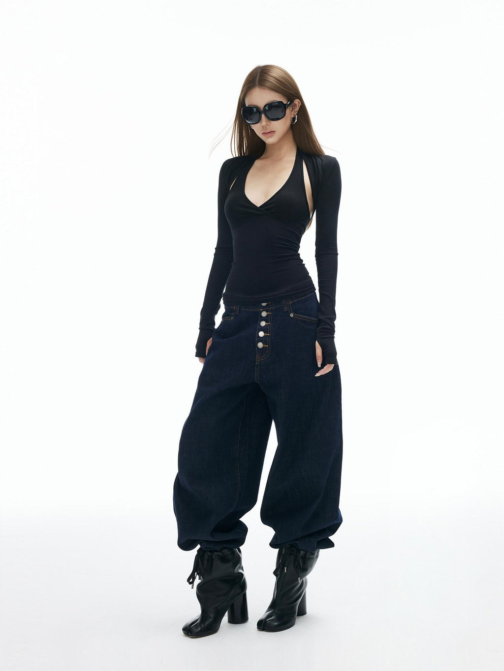 iamxiaa V-neck Halter Two Piece Waist Cinch Women's Soft Wide Rib Knit Camisoles