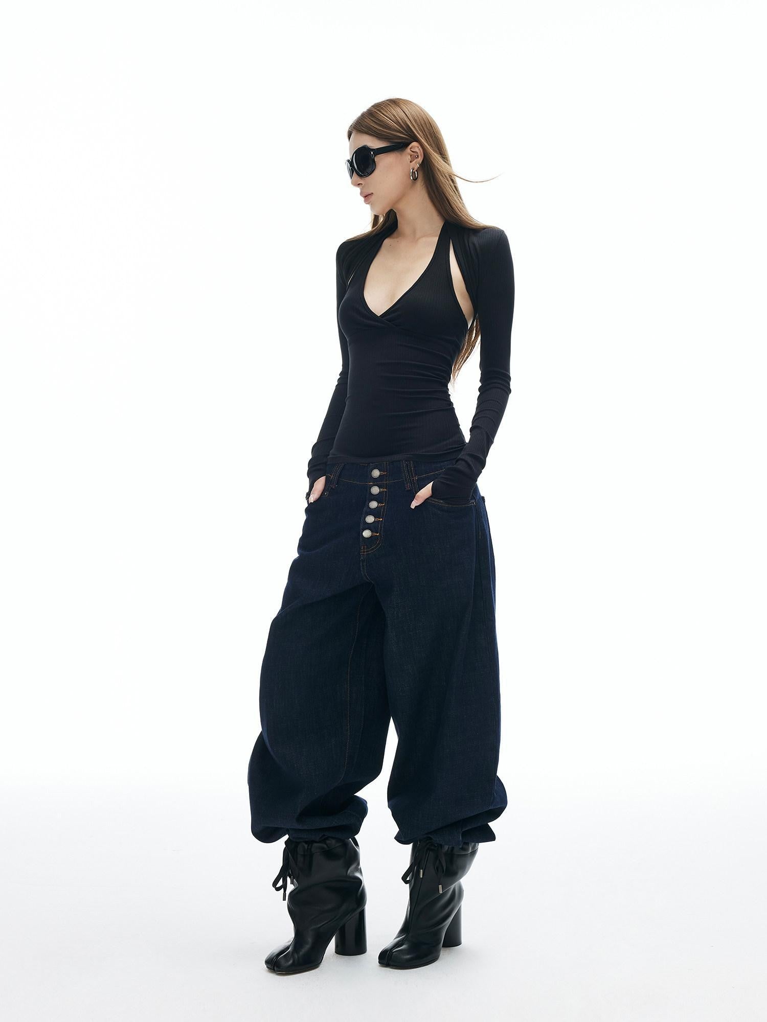 iamxiaa V-neck Halter Two Piece Waist Cinch Women's Soft Wide Rib Knit Camisoles