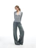 iamxiaa V-neck Halter Two Piece Waist Cinch Women's Soft Wide Rib Knit Camisoles