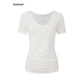 iamxiaa V-neck Ruched Slim Fit Women's Lenzing Tencel Short Sleeve T-shirts 935869414521
