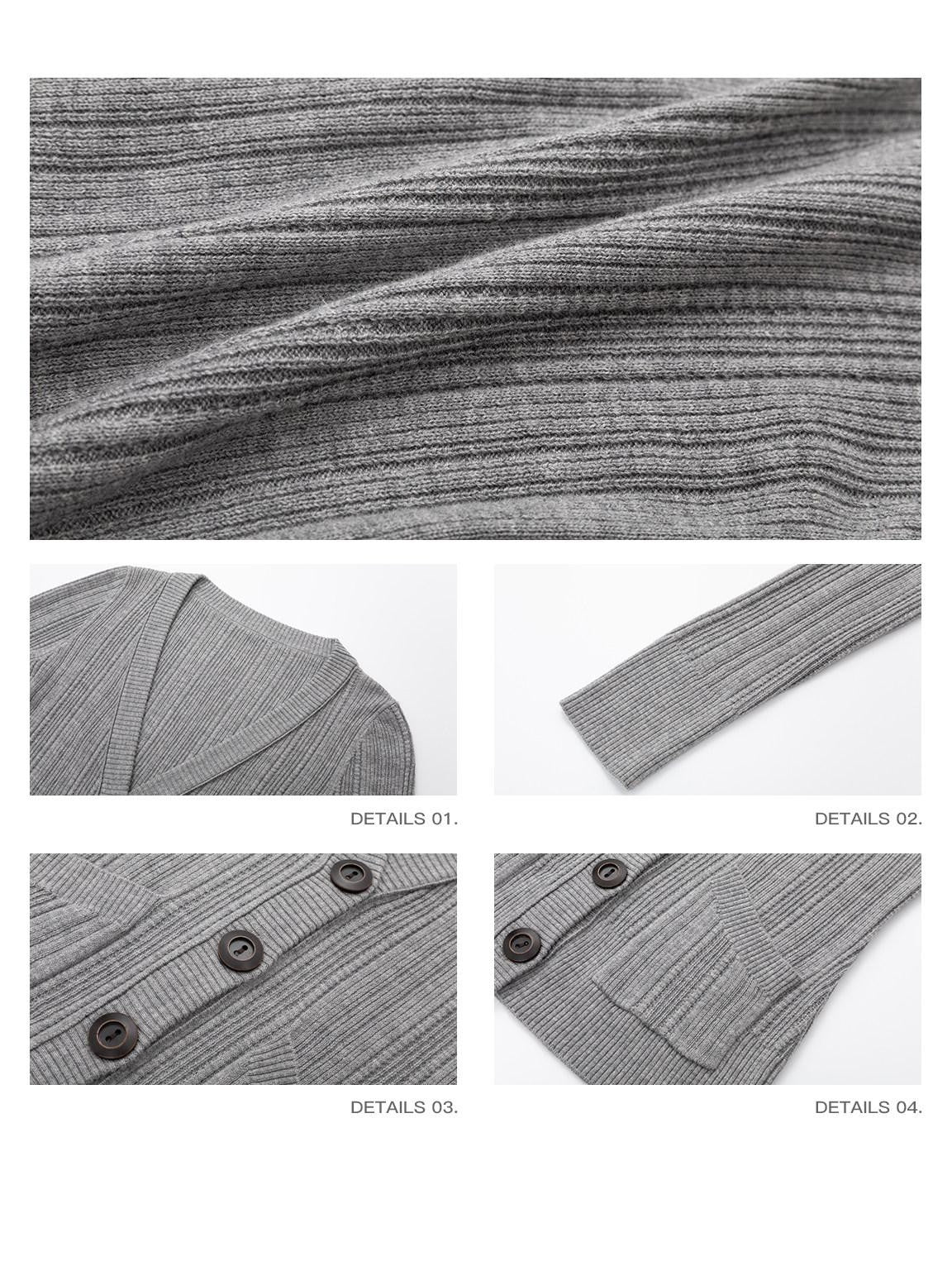 iamxiaa V-neck Vertical Rib Knit Vintage Buttons Double Pockets Women's Wool Cardigans