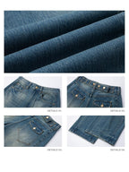iamxiaa Vintage Adjustable Back Waist Tab Women's Washed Blue Denim Wide-leg Pants