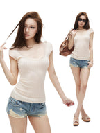 iamxiaa Vintage Asymmetrical Ripped Low Rise Cuffed Women's High Cotton Denim Shorts
