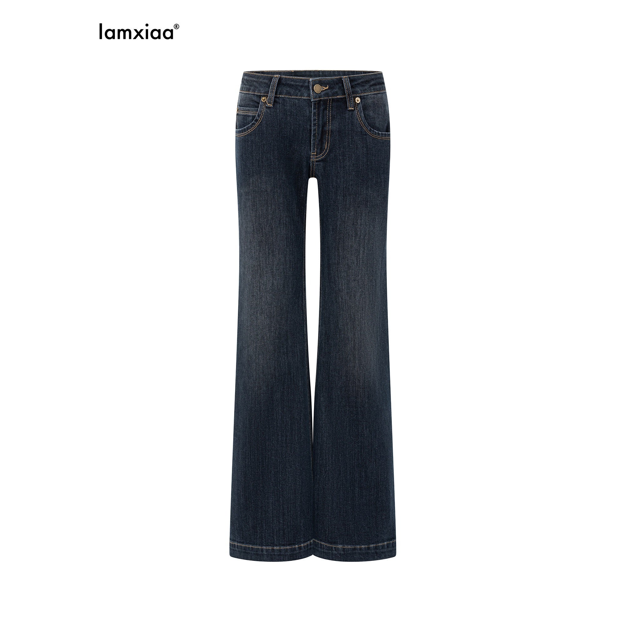 iamxiaa Vintage Blue Distressed Low Rise Micro Flare Women's Denim Flare Jeans 1014771124435