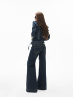 iamxiaa Vintage Blue Distressed Low Rise Micro Flare Women's Denim Flare Jeans
