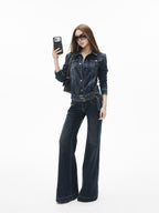 iamxiaa Vintage Blue Distressed Low Rise Micro Flare Women's Denim Flare Jeans