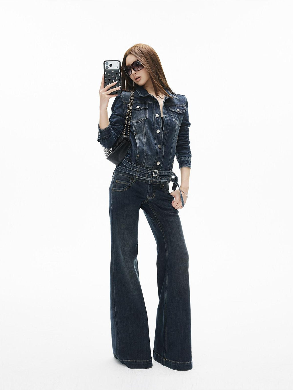 iamxiaa Vintage Blue Distressed Low Rise Micro Flare Women's Denim Flare Jeans