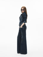 iamxiaa Vintage Blue Distressed Low Rise Micro Flare Women's Denim Flare Jeans