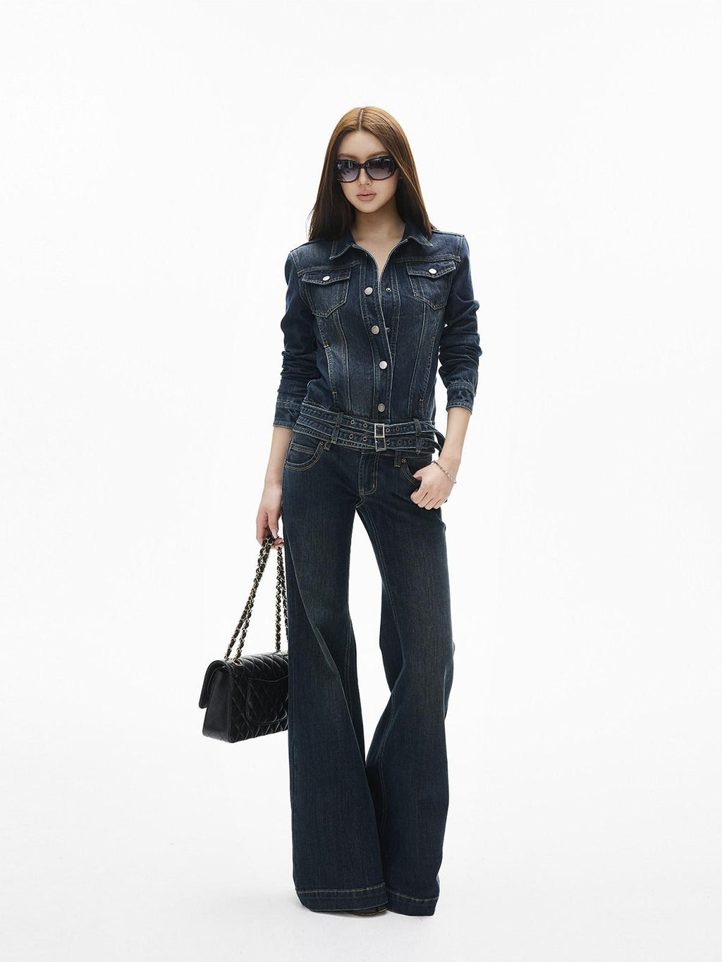 iamxiaa Vintage Blue Distressed Low Rise Micro Flare Women's Denim Flare Jeans