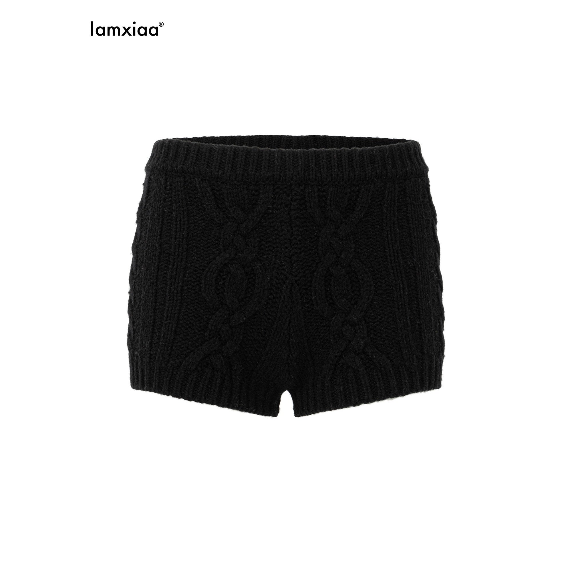 iamxiaa Vintage Chunky Cable Knit Slim Women's Stretch Yarn Ribbed Short Trousers 981488175138