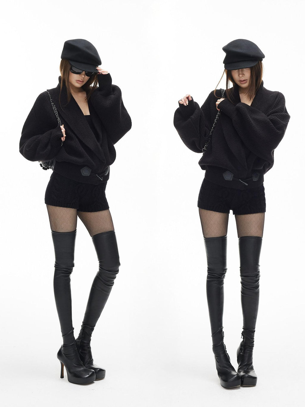 iamxiaa Vintage Chunky Cable Knit Slim Women's Stretch Yarn Ribbed Short Trousers