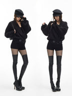 iamxiaa Vintage Chunky Cable Knit Slim Women's Stretch Yarn Ribbed Short Trousers