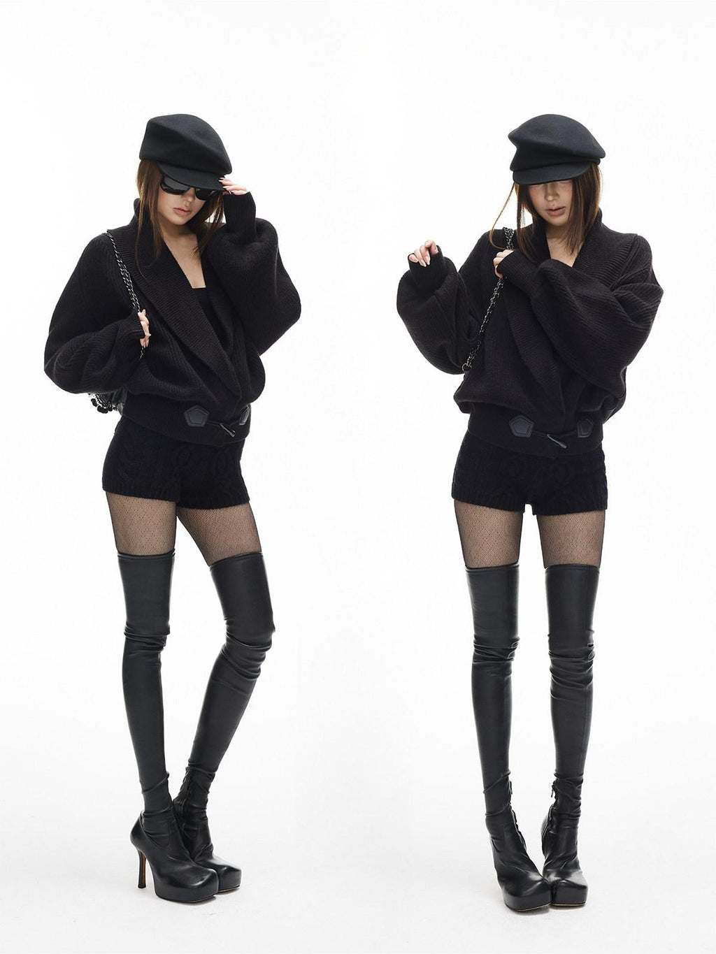iamxiaa Vintage Chunky Cable Knit Slim Women's Stretch Yarn Ribbed Short Trousers