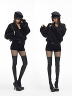 iamxiaa Vintage Chunky Cable Knit Slim Women's Stretch Yarn Ribbed Short Trousers